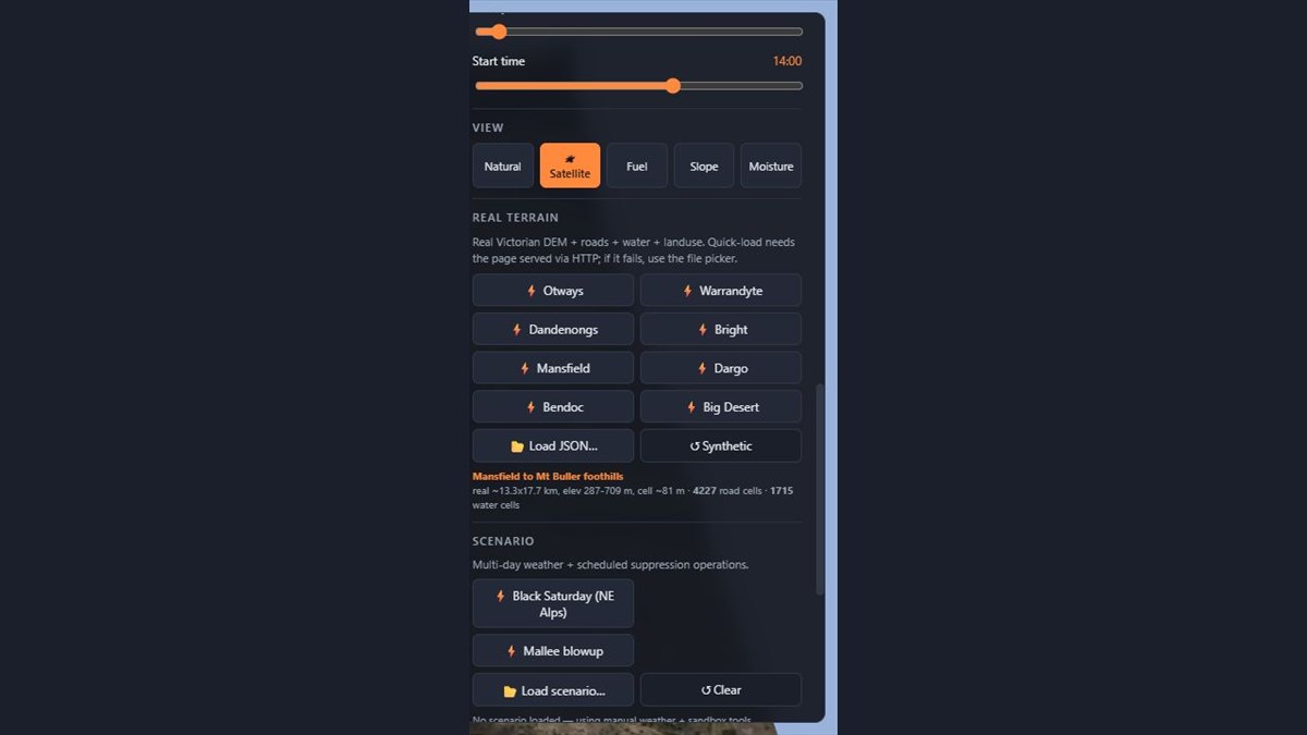 Bushfire trainer terrain controls preview